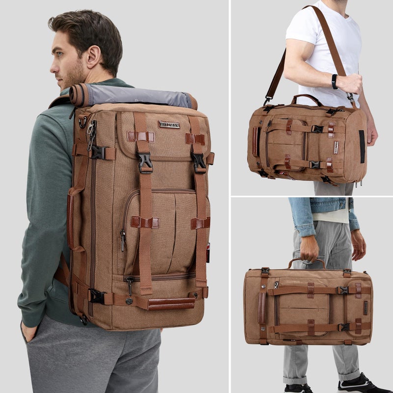 WITZMAN Canvas Backpack Vintage Travel Backpack Large Laptop Bags Convertible Shoulder Rucksack(A519-1 Brown) - Image 2
